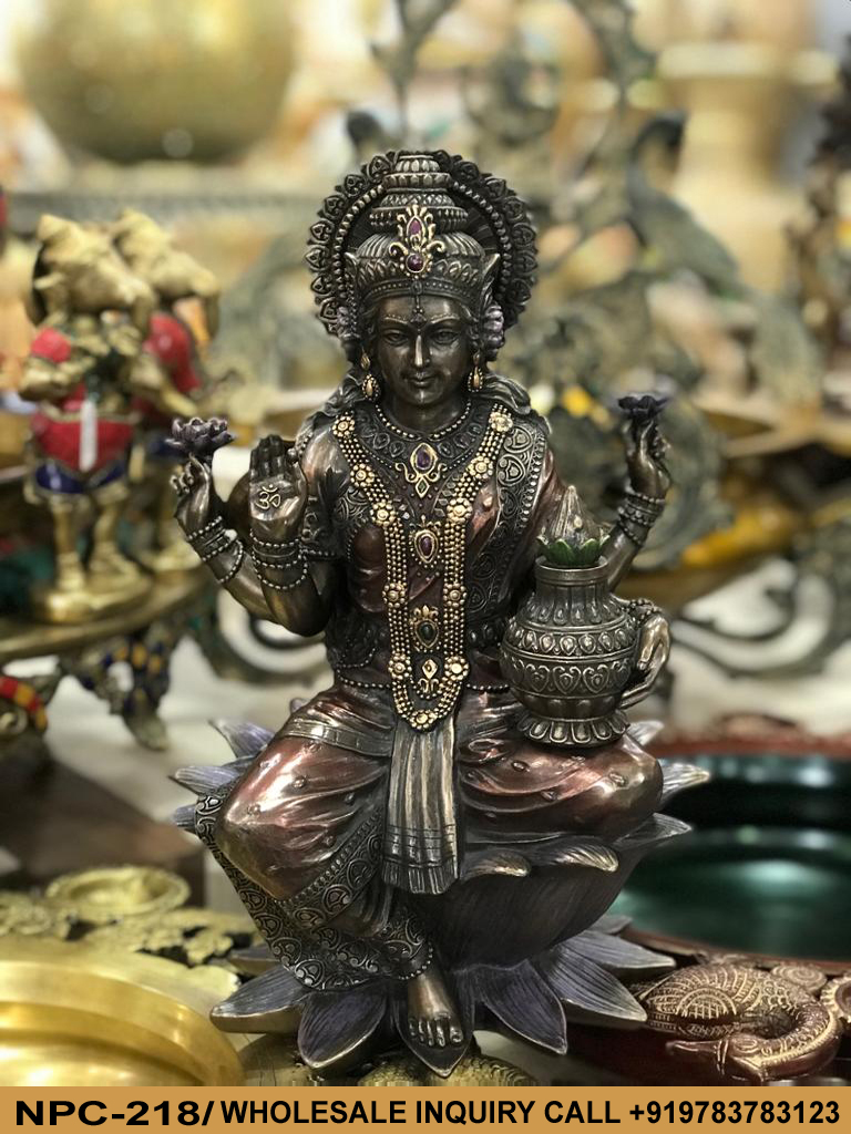 Laxmi Statue Copper Finish Hindu God,Goddess laxmi Siiting On Kamal