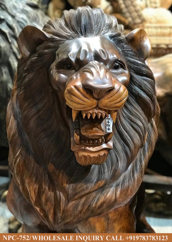 Wooden statues online,Wooden statues manufacturers, Wooden statues wholesale, Wooden idols near me, Corporate Gifts,Lion ,festive décor,statue manufacures