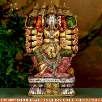 Wooden Painting Five Face Sitting Ganesh